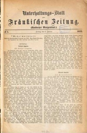 Fränkische Zeitung. Unterhaltungs-Blatt zur Fränkischen Zeitung (Ansbacher Morgenblatt) : (Ansbacher Morgenblatt), 1879