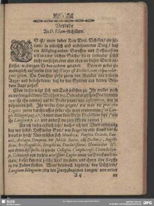 Vorrede An D. Eliam Schillern