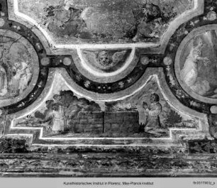 Innendekoration : Marienkrönung mit Szenen des Marienlebens und Tugendallegorien : Kain und Abel am Opferaltar