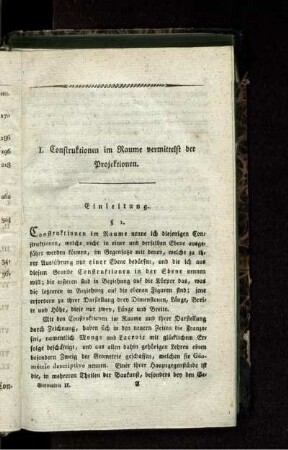 I. Construktion im Raume vermittelst der Projektionen.