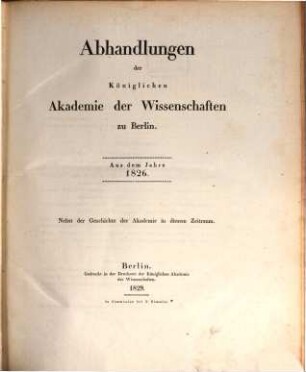 Abhandlungen der Königlichen Akademie der Wissenschaften in Berlin. 1826 (1829)