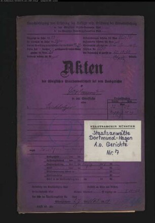 Angeklagter: Eickhölzer, Johann; Angeklagter: Achterhuis, Anton: Landfriedensbruch (Plünderungen usw. in Hamm am 3.- 4.7.1919)