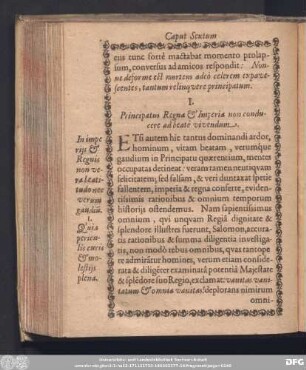 I. Principatus Regna & Imperia non conducere ad beatè vivendum.