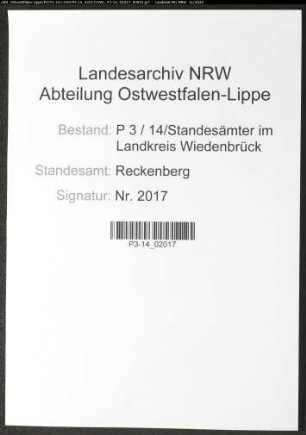 Sterberegister Standesamt Reckenberg