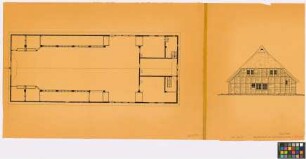 Fischerhude ([Landkreis Achim]): Bauernhaus. Haupthaus (Giebel-Ansicht, Grundriss)