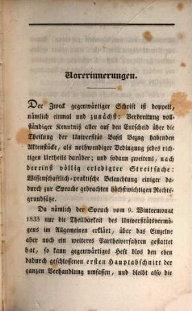Verhandlungen über die Theilungsfrage in Betreff der Universität Basel vor der eidgenössischen Theilungskommission, als bestelltem Schiedsgerichte. 1. (1834). - VIII, 169 S.