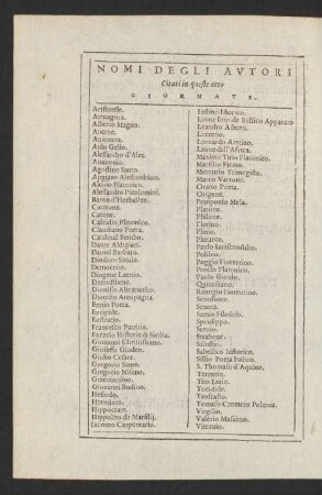 Nomi Degli Autori Citati in queste otto Giornati.