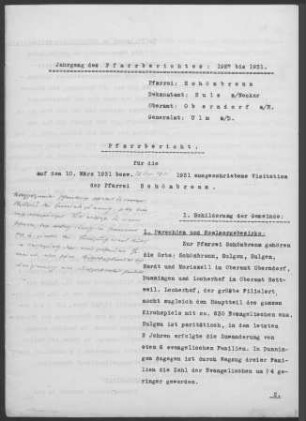 Schönbronn (Locherhof) mit Mariazell, Hardt, Dunningen, Sulgen und Heiligenbronn: Pfarrbericht 1931
