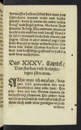 Das XXXV. Capitel/ Von fluchen und leichtfertigen schweren.