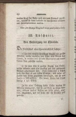 III. Abschnitt. Von Verfertigung der Chocolade.