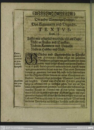 Die ander WarnungsPredigt, Von Kammern und Unzucht