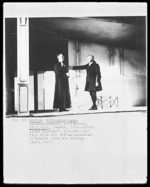 Berlin, Schauspielhaus, Gendarmenmarkt, Aufführung, 29.8.1931, Goethe, "Die natürliche Tochter", III. Akt, mit Paul Bild als Weltgeistlicher und Theodor Loos als Herzog