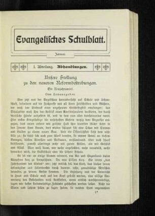 Unsere Stellung zu den neueren Reformbestrebungen : ein Neujahrswort