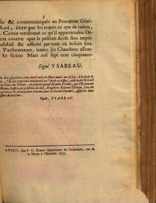 Extrait Des Registres Du Parlement, Du seize Mars 1753.
