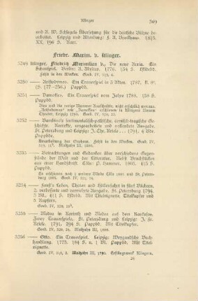 Friedr. Maxim. v. Klinger (Nr. 3249 - 3268)