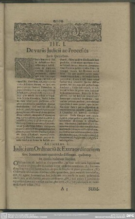 Tit. I. De variis Judicii ac Processus Juris speciebus