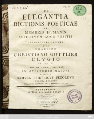 De Elegantia Dictionis Poeticae In Membris Hvmanis Affectvvm Loco Positis Commentatio Secvnda