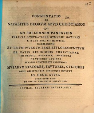 Commentatio de natalitiis deorvm apvd Christianos
