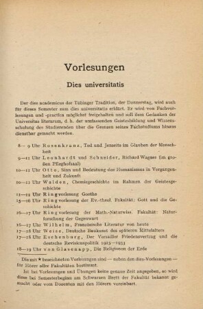 17-19, Dies universitatis