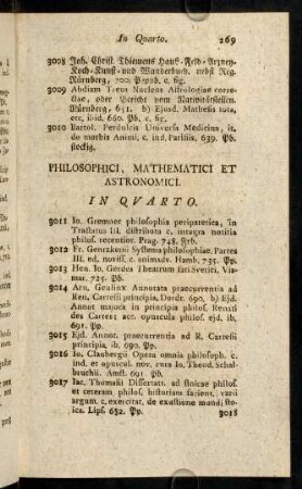 269-278, Philosohpici, Mathematici et Astronomici. In Quarto.