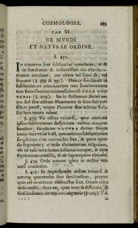 Cap. VI. De Mundi Et Naturae Ordine