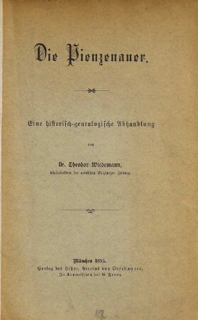 Die Pienzenauer : eine historisch-genealogische Abhandlung