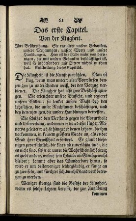 Das erste Capitel. Von der Klugheit.