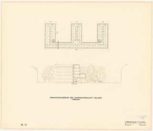 Verwaltungsgebäude der Sächsischen Bauernschaft, Dresden Entwurf I: Grundriss 4. Obergeschoss, Schnitt