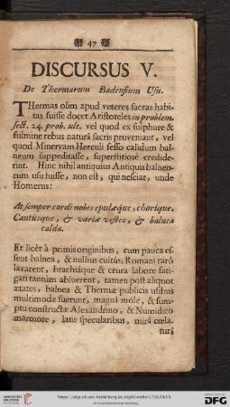 Discursus V: De Thermarum Badensium Usu