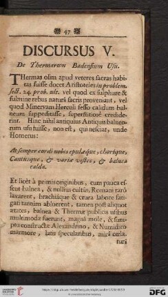 Discursus V: De Thermarum Badensium Usu