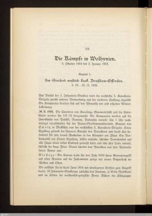 III. Die Kämpfe in Wolhynien