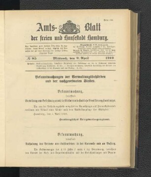 No.85, Mittwoch, den 9. April 1919