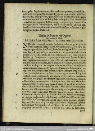 Theses Disputationis Quartae. Respondit d. 6. Octobr. Laurentius Gliemius, Werbena Palaeo-Marchicus
