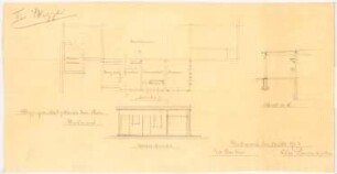 Vinzenz-Waisenhaus (mit Stallgebäude), Dortmund: Grundriss, Vorderansicht und Schnitt des Stallgebäudes