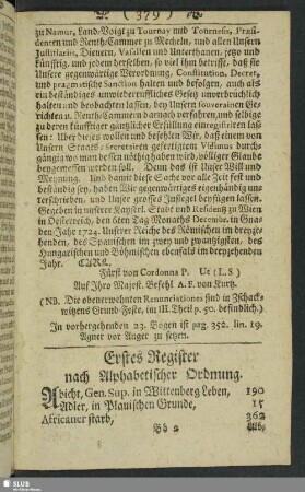Erstes Register nach Alphabetischer Ordnung