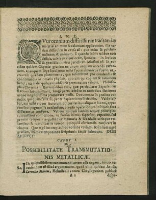 Caput I. De Possibilitate Transmutationis Metallicae.