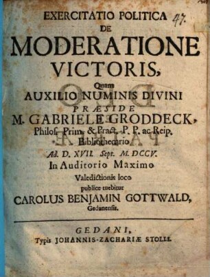 Exercitatio pol. de moderatione victoris