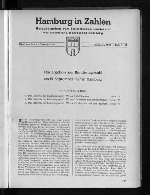 Das Ergebnis der Bundestagswahl am 15. September 1957 in Hamburg