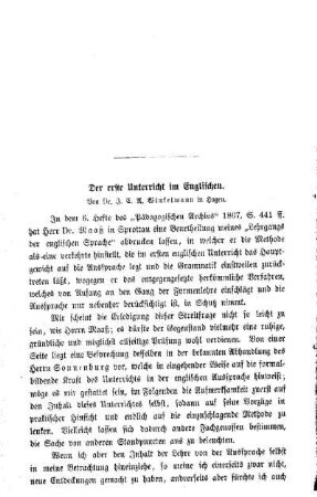 Der erste Unterricht im Englischen