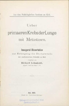 Ueber primaeren Krebs der Lunge mit Metastasen