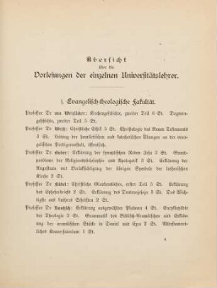 25-34, Übersicht über die Vorlesungen der einzelnen Universitätslehrer