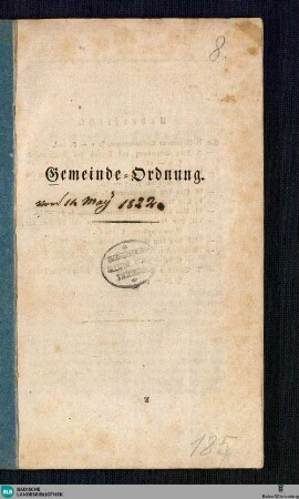 Gemeinde-Ordnung : [... May 1822]