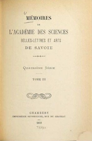 Mémoires de l'Académie de Savoie. 3. 1892