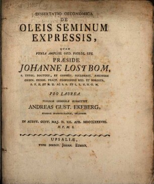 Diss. oec. de oleis seminum expressis