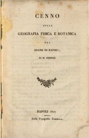 Cenno sulla geografia fisica e botanica del regno di Napoli