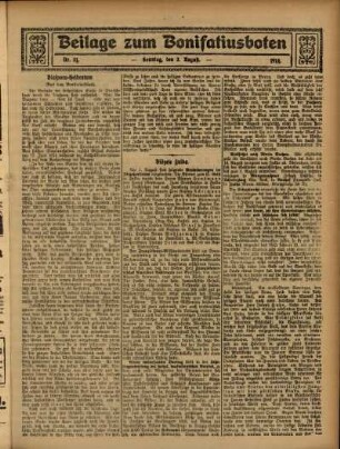 Ausgabe vom Sonntag, den 02. August 1914.