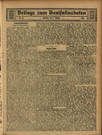 Ausgabe vom Sonntag, den 02. August 1914.