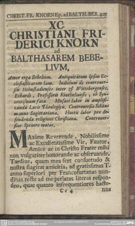 XC. Christiani Friderici Knorn ad Balthasarem Bebelium