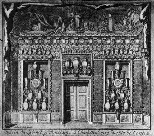 Berlin, Schloss Charlottenburg, Entwurf für Porzellankabinett von Johann Friedrich Eosander, Stich von Engelbrecht.