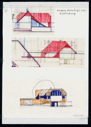 Villa des Architekten Erbacher Straße 7a, Berlin-Grunewald Aufstockungsentwürfe: Schnitte und Ansichten